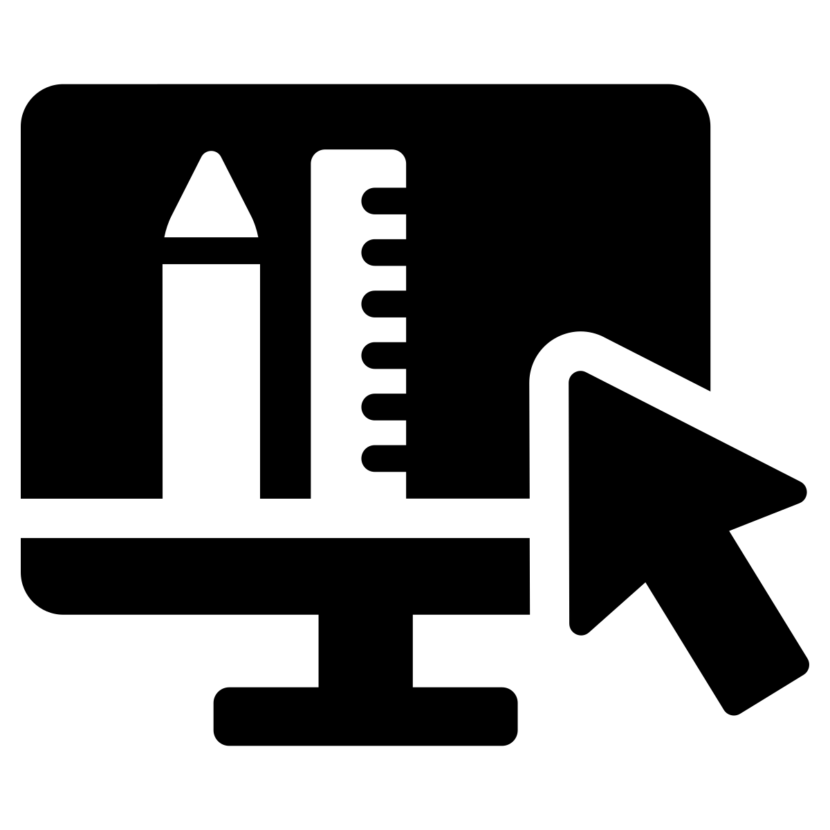 Illustration with a pencil and ruler on a computer monitor, for craft.